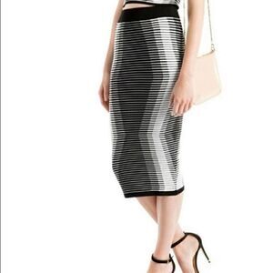 TED BAKER Benequi Ribbed Knit Midi Skirt in Black & White